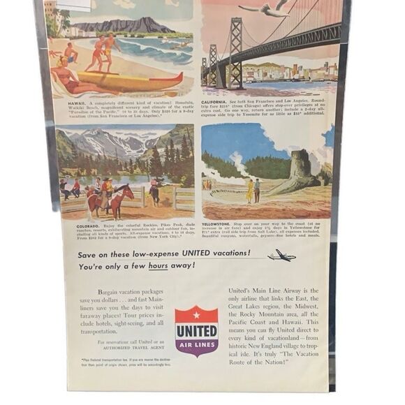 Vintage 1950 United Air Lines These Low Expense United Vactions Ad Advertisement - Picture 4 of 4